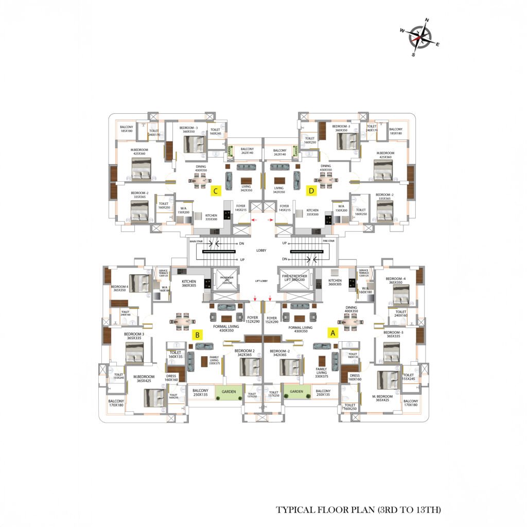 PB Zaire Typical Floors 3rd to 13th – Luxury Apartment Layouts in Palarivattom, Kochi | TBPL Homes
