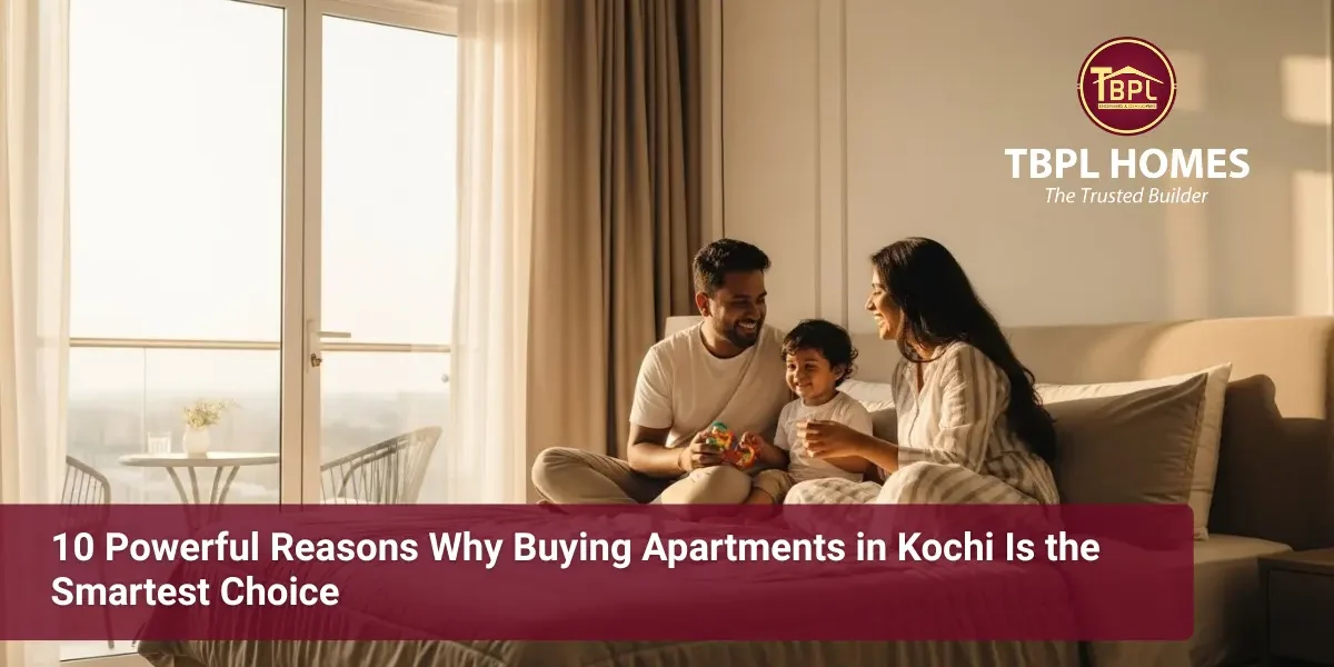 Family of three enjoying life in a modern apartment in Kochi