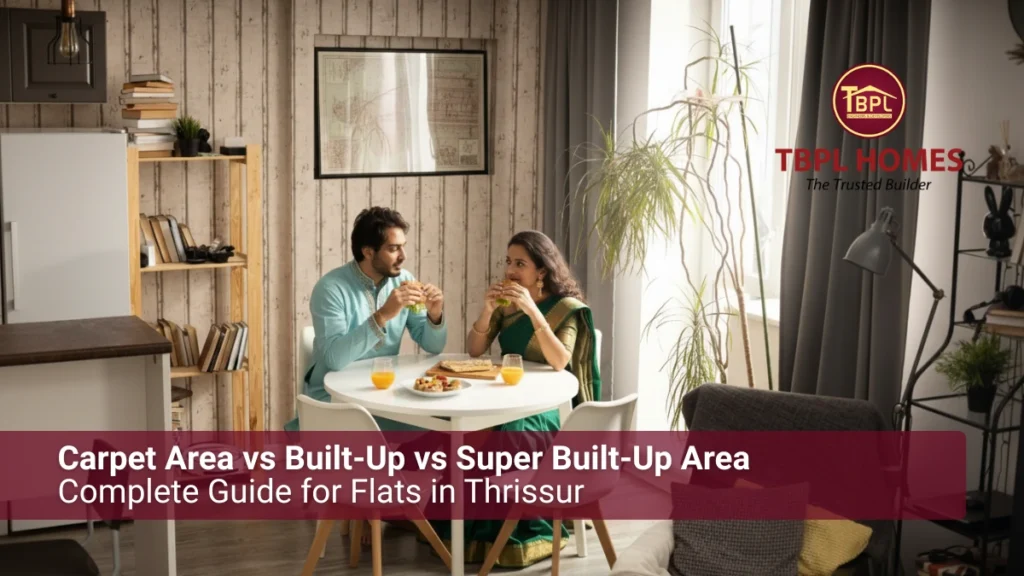 Two people enjoying dinner in a modern flat in Thrissur showcasing comfortable living spaces