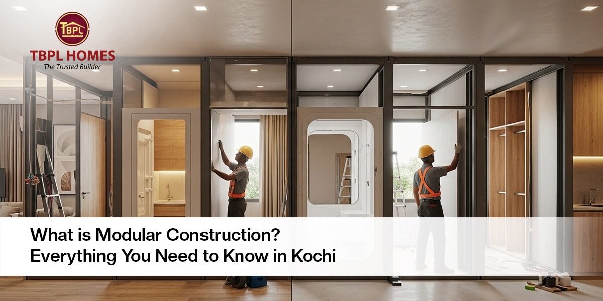 Modern modular construction process showing factory-built home modules being assembled for apartments in Kochi
