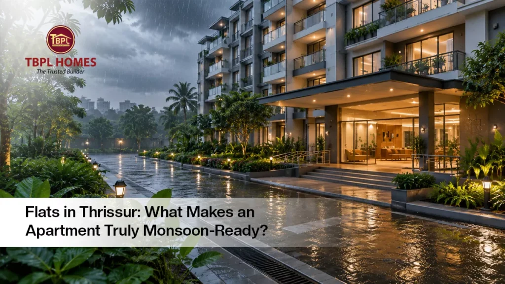 Modern apartment building in Thrissur designed to withstand Kerala monsoon conditions