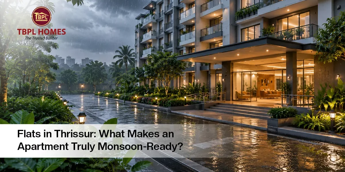 Modern apartment building in Thrissur designed to withstand Kerala monsoon conditions